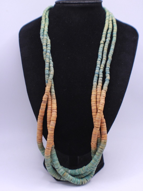 Jewelry - Handcrafted Multi-Strand Green and Tan Beaded Necklace 25”
